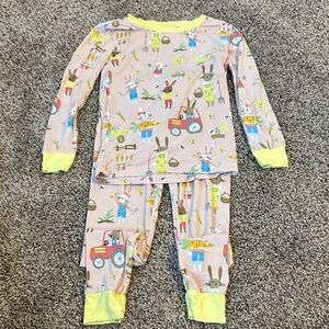 Little Sleepies Kids Pajama Set with Yellow and Pink Animal Print - long sleeve